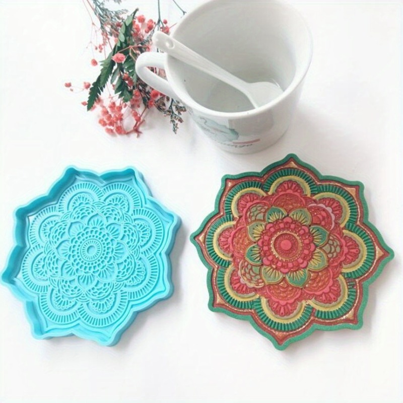 Resin Art Mould - Molde de silicone para porta-copos mandala,