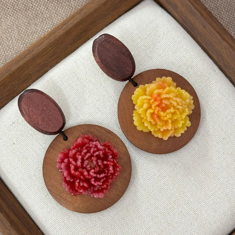 Brincos de flor de peônia em r - Resin Art Earrings Design avaliação e preço