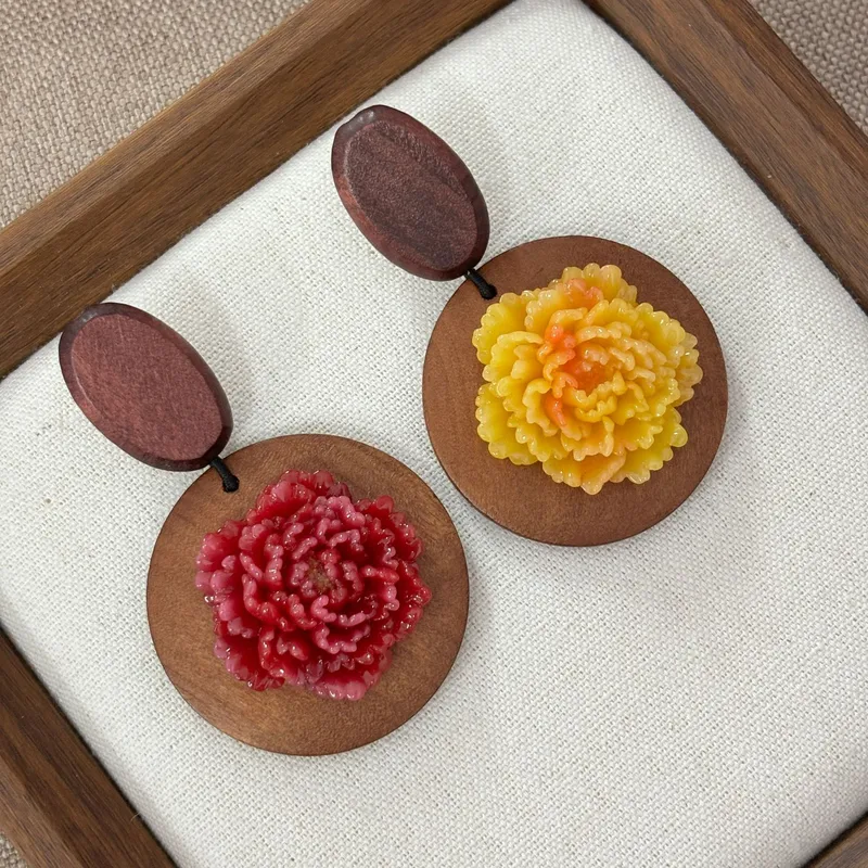 Brincos de flor de peônia em r - Resin Art Earrings Design avaliação e preço