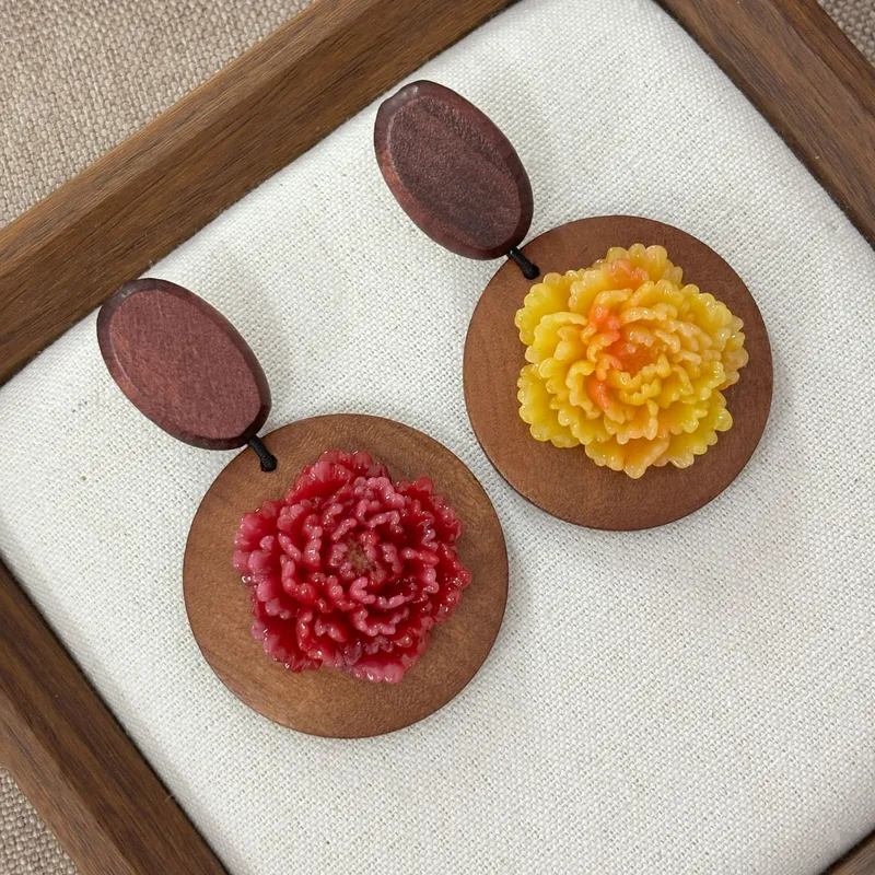 Brincos de flor de peônia em r - Resin Art Earrings Design avaliação e preço