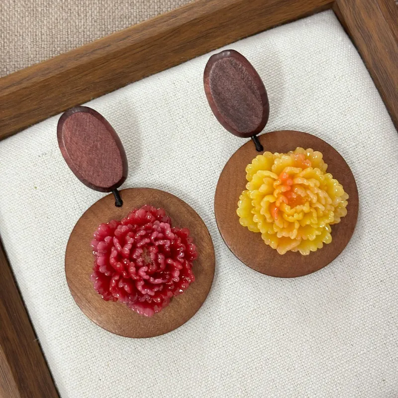 Brincos de flor de peônia em r - Resin Art Earrings Design avaliação e preço